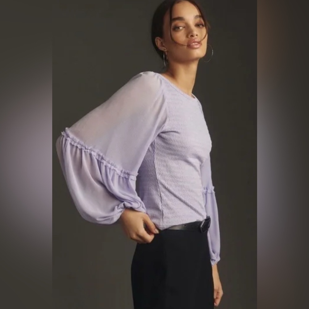 Anthropologie Balloon Sleeve Smocked Top